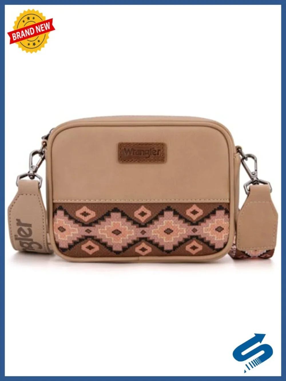 Small Crossbody Bag with Guitar Strap Aztec Pattern Vegan Leather